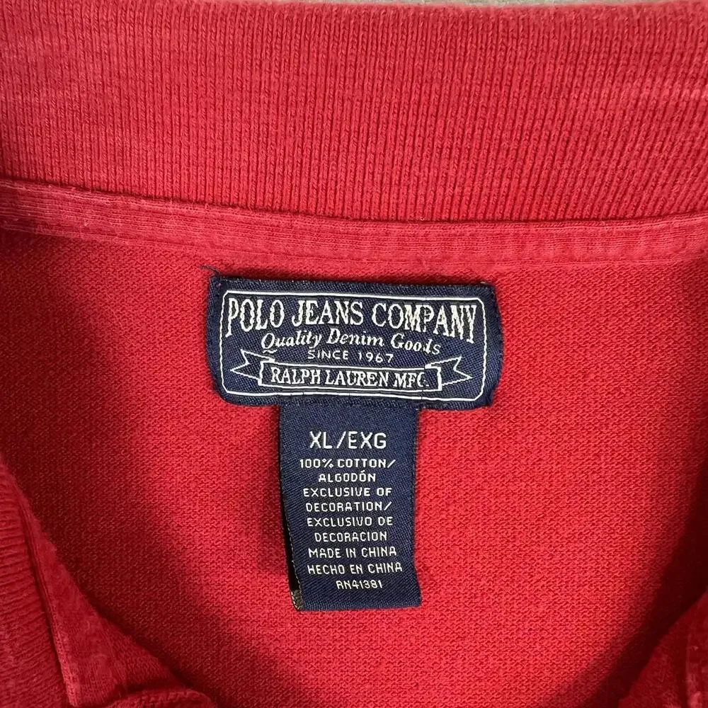 Vintage Polo Jeans Ralph Lauren Polo Shirt Mens XL Red RL US Flag 90s